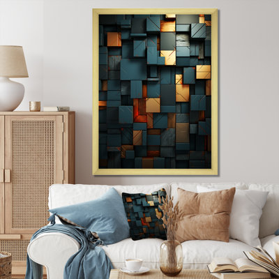 «Green and Gold Stylish Dark Geometric Elegance I», art mural abstrait