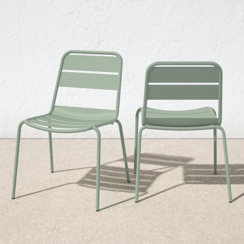 Kapri Powder Coated Aluminum Outdoor Stacking Dining Side Chair, Sage