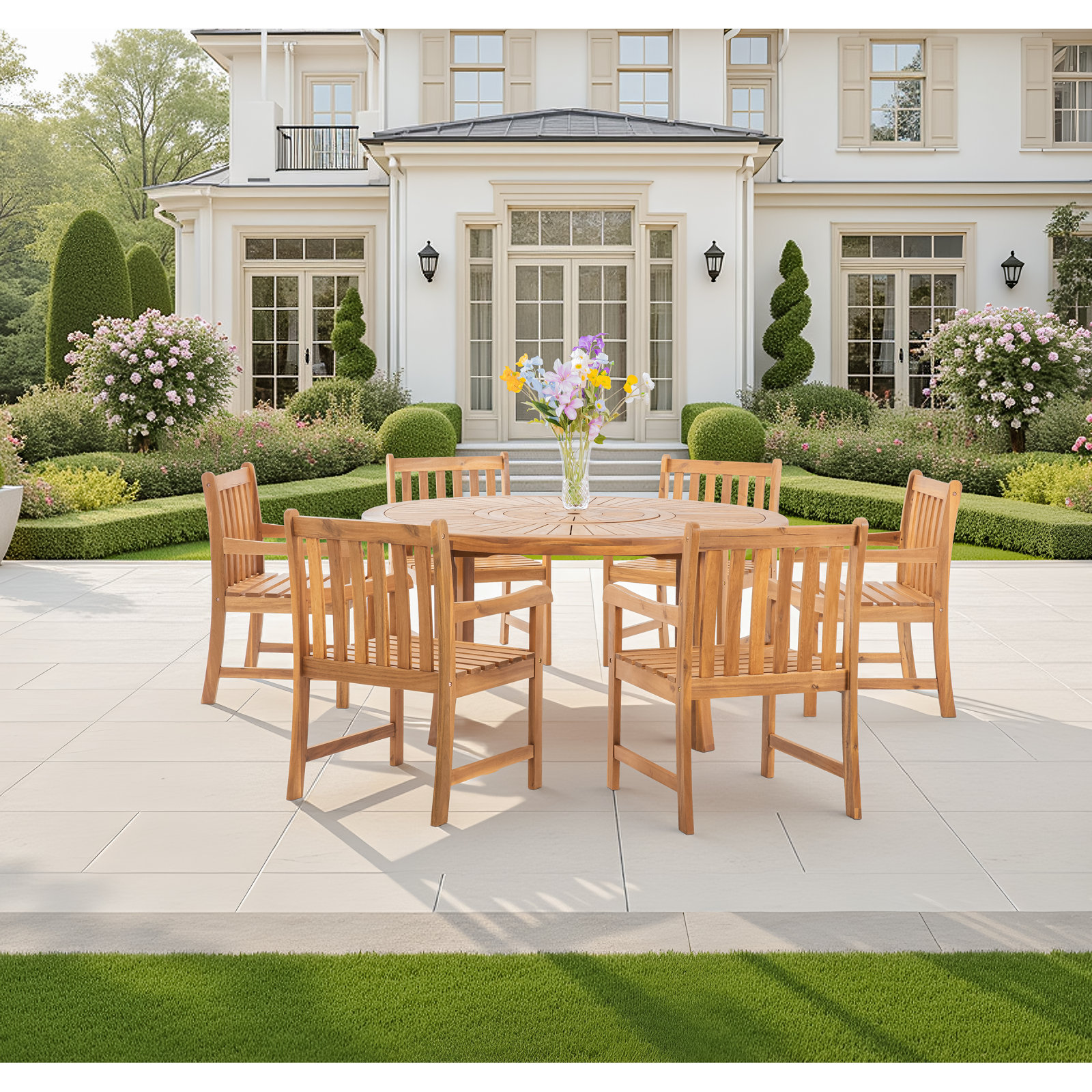 Ross Acacia Patio Dining Set, 6, 29.5" H x 59" W x 59" D