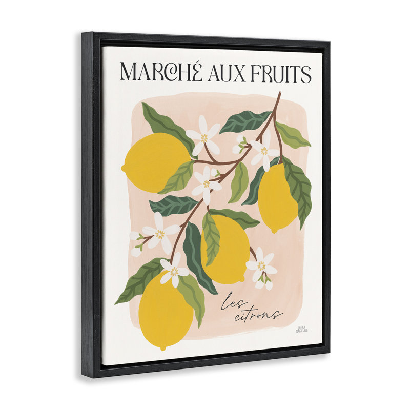 "Marche aux citrons", art mural encadré par Wild Apple, Cadre flottant noir de jais, H 21 po x l 17 po