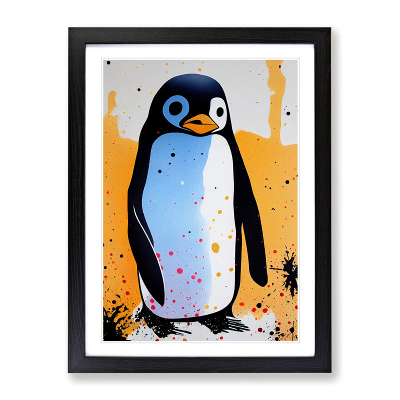 Penguin Graffiti No.2 - Wall Art, Black Framed Paper, 66cm H x 48cm W, White