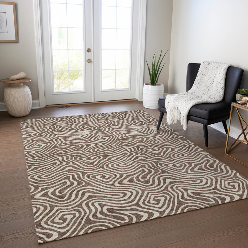 Tapis intérieur / extérieur brun Raya , 9 pi x 12 pi
