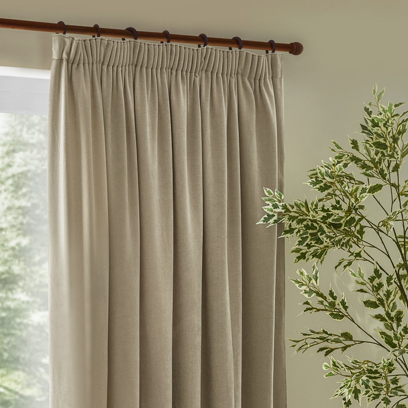 Heavy Chenille Room Darkening Curtain Panel Pair, Linen, 168cm Width x 137cm Drop