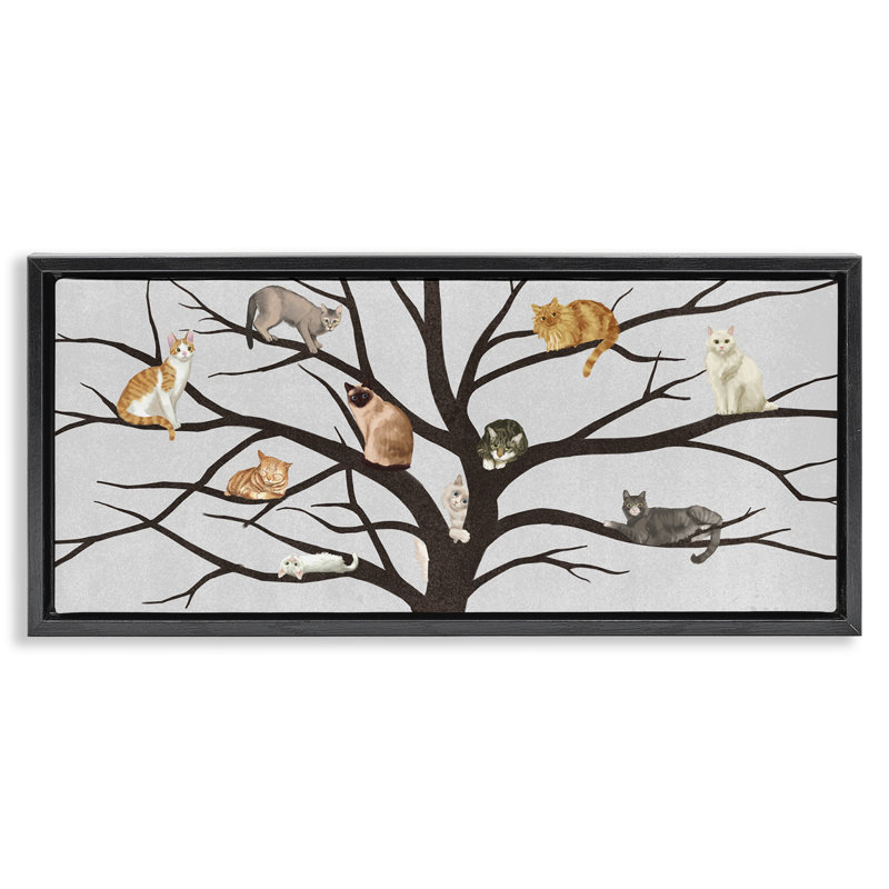 «Cats in Tree Pet», peinture encadrée sur toile flottante par Ziwei Li pwp-290, Cadre flottant noir de jais
