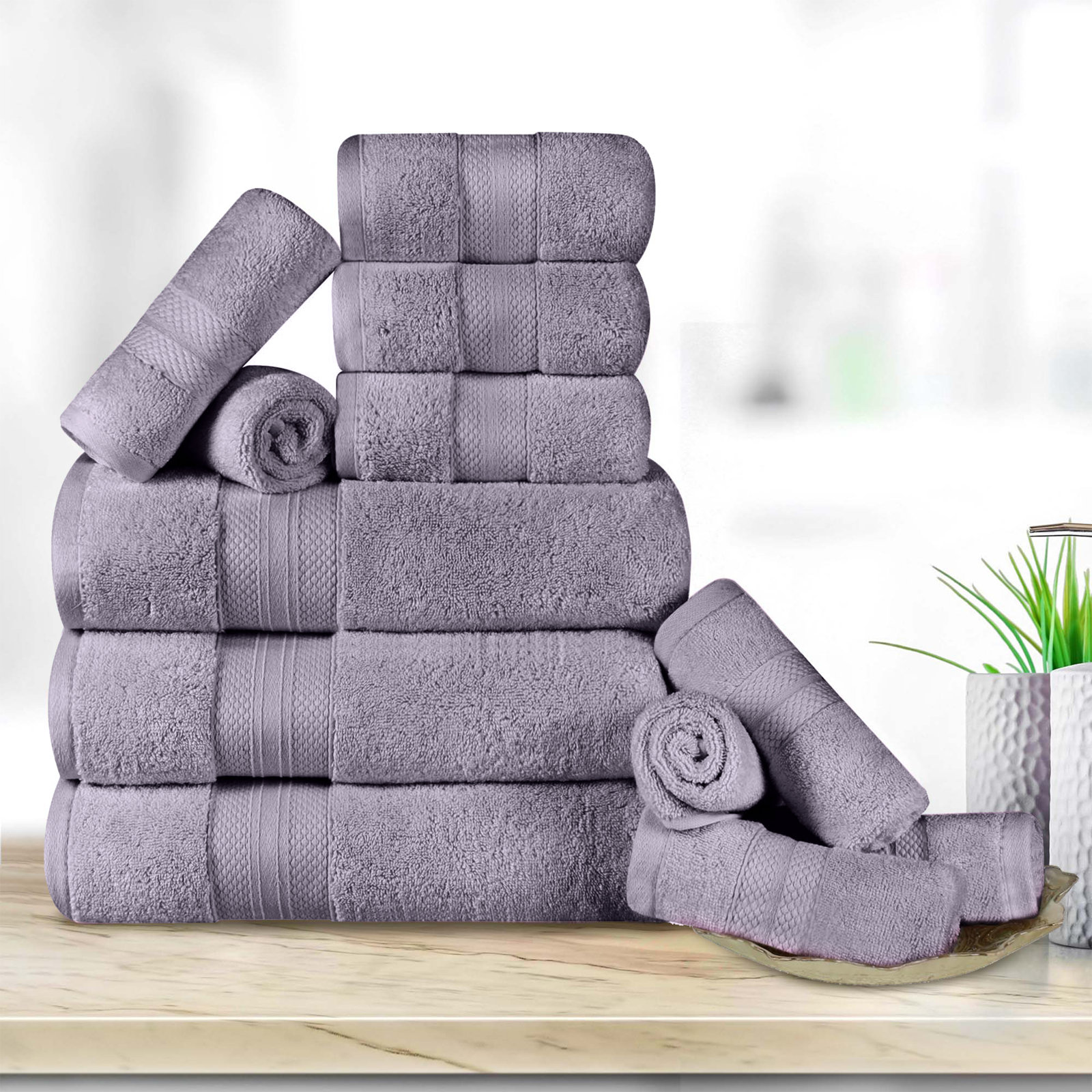 Finnian Ultra-Plush Heavyweight, 100% Turkish Towel Collection, Wisteria, 12 Piece Towel Set