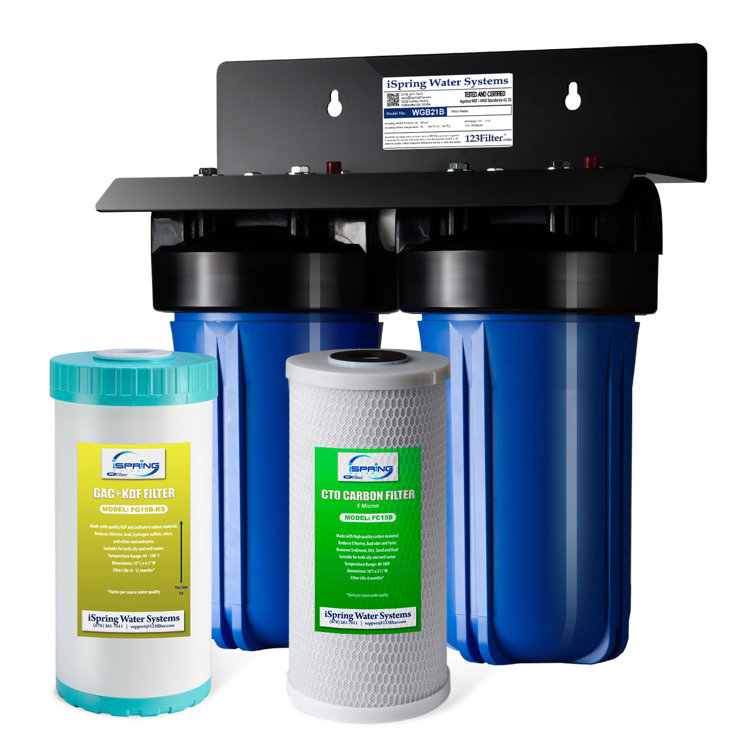 iSpring WGB21B-KS 2-Stage Whole House Water Filtration System, with 10" x 4.5" Sediment CTO(Chlorine, Taste, and Odour) Filter,KDF+GAC filter, Removes Chlorine, Iron, Lead, Odour and More, 1" Inlet/Outlet