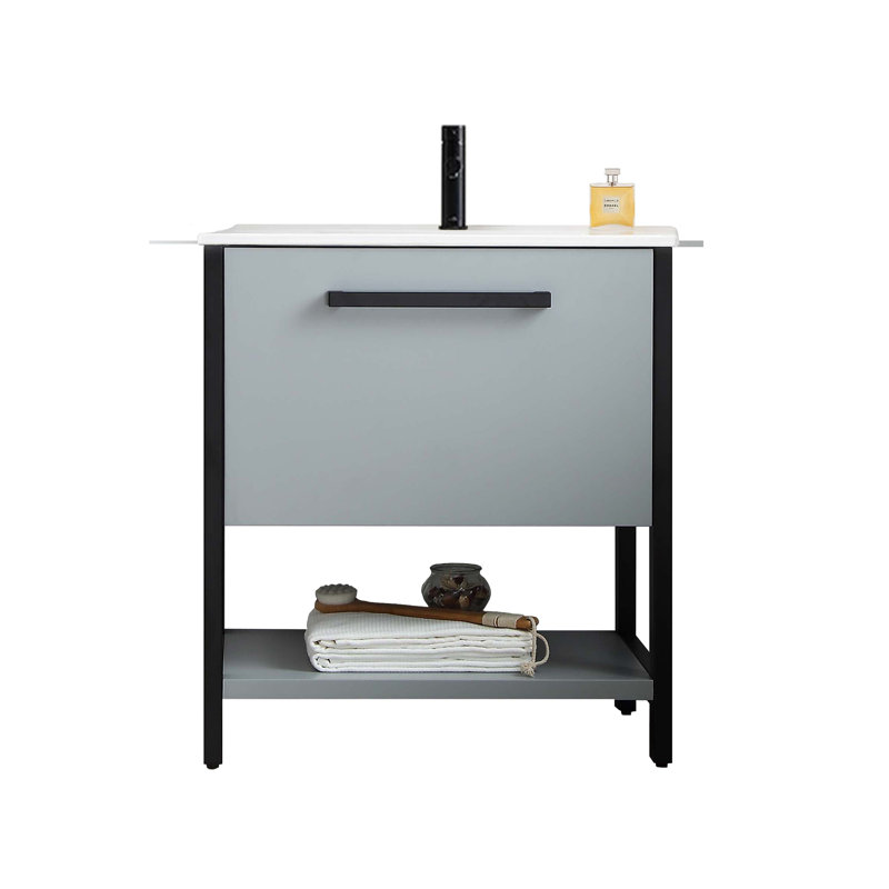 Meuble-lavabo simple 30 po avec lavabo, Gris mat