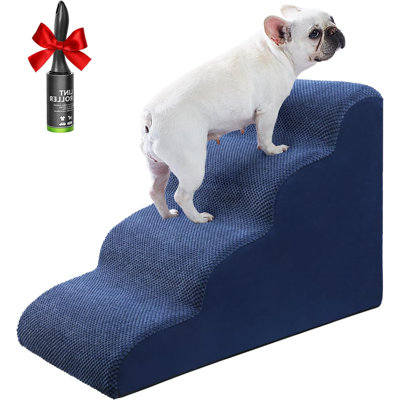 L'escalier pour chien rampe sur les lits hauts et le canapé jusqu'à 24 po, marche pour petit chien avec mousse à haute densité, escalier pour animal de compagnie à 4 marches avec fond antidérapant pour chiot et chat, rouleau à charpie pour chien