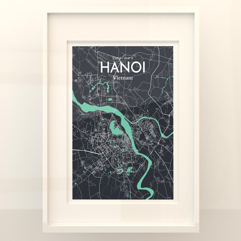 Hanoi, carte de la ville, impression, Vert/gris, H 27,6 po x l 19,7 po