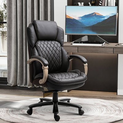 Chaise de bureau à hauteur ajustable en brun, pour les personnes grandes et grandes. Siège large, siège de bureau de conception moderne à surpiqûres losangées et siège haut, pivotant