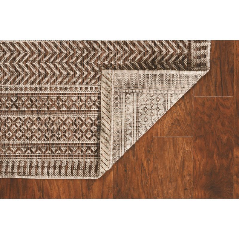 Sedona Striped Tribal Bohemian Brown/Natural Indoor/Outdoor Performance Area Rug, Rectangle 2'7" x 3'11"