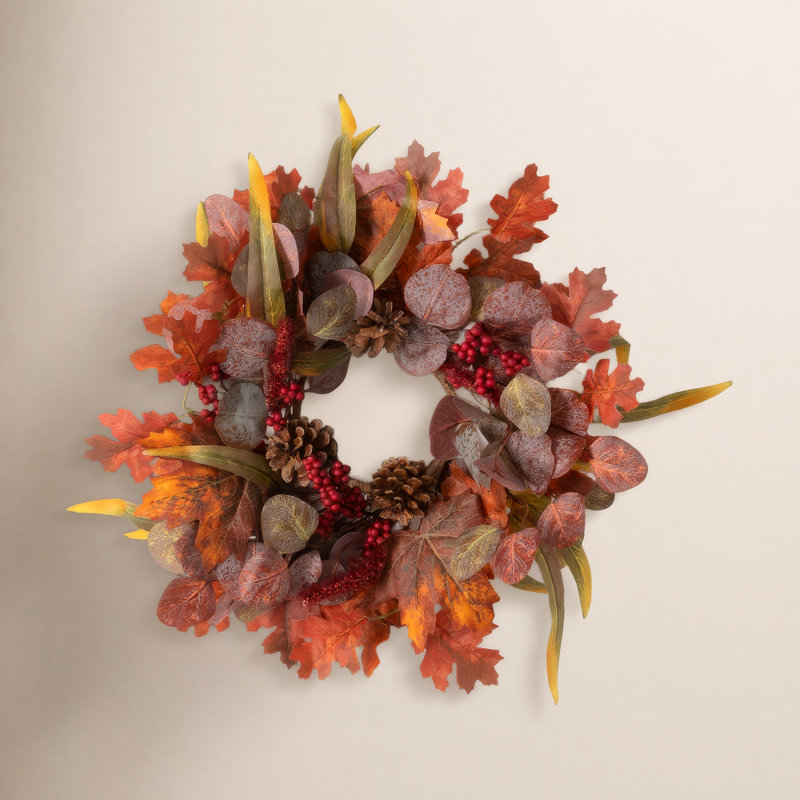 Couronne de polyester en fausse pomme de pin, H 18,25 po x l 4,5 po x P 18,25 po