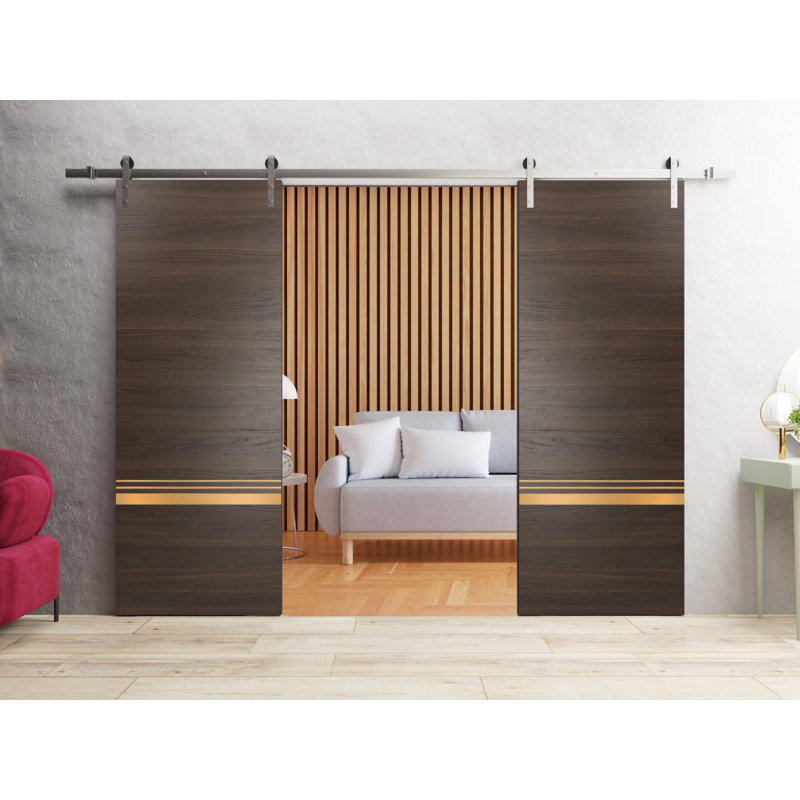 Porte de grange en bois manufacturé massif 2010, Frêne chocolat, 84 po x 96 po