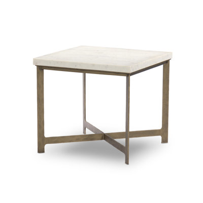 Hammered Iron End Table-White Marble