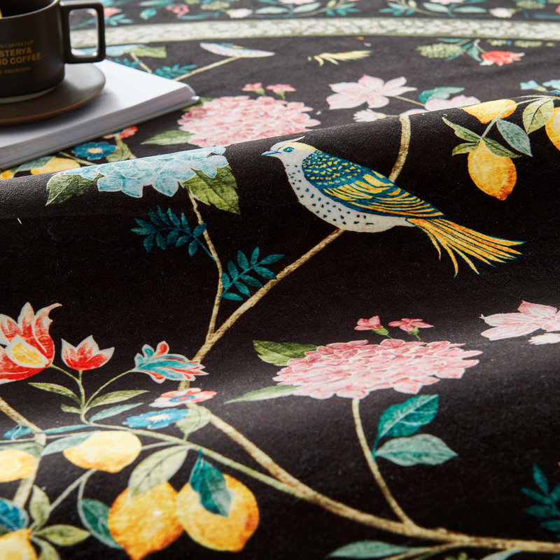 Tapis floral lavable antidérapant Botanical, Black, 6'R