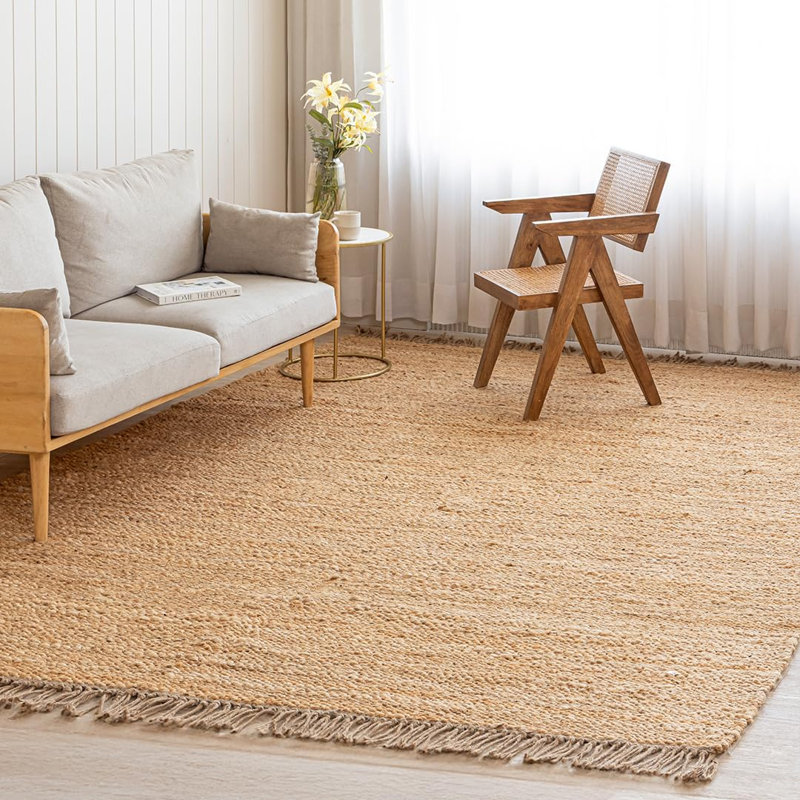 Chunky Braided Jute Area Rug with Tassels | 4' x 6' | Natural, Rectangulaire 8 pi x 10 pi