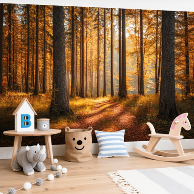 Papier peint adhésif auto-adhésif en vinyle Serene Autumn Forest Serene Autumn Birch Trees