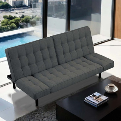 Futon Sofa Biscuit Tufting Seat Back 1Pc Sofa Adjustable Arm Rests Converts To Bed Couch