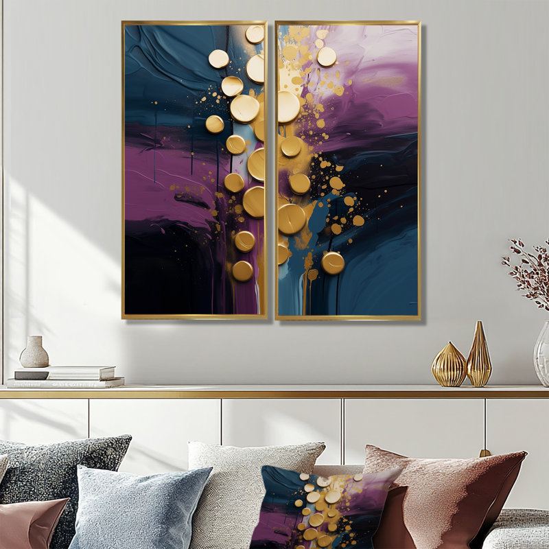 Mauve et bleu, réalités sur toile III - art mural moderne sur toile doré 2 pièces, H 32 po x l 32 po, Doré