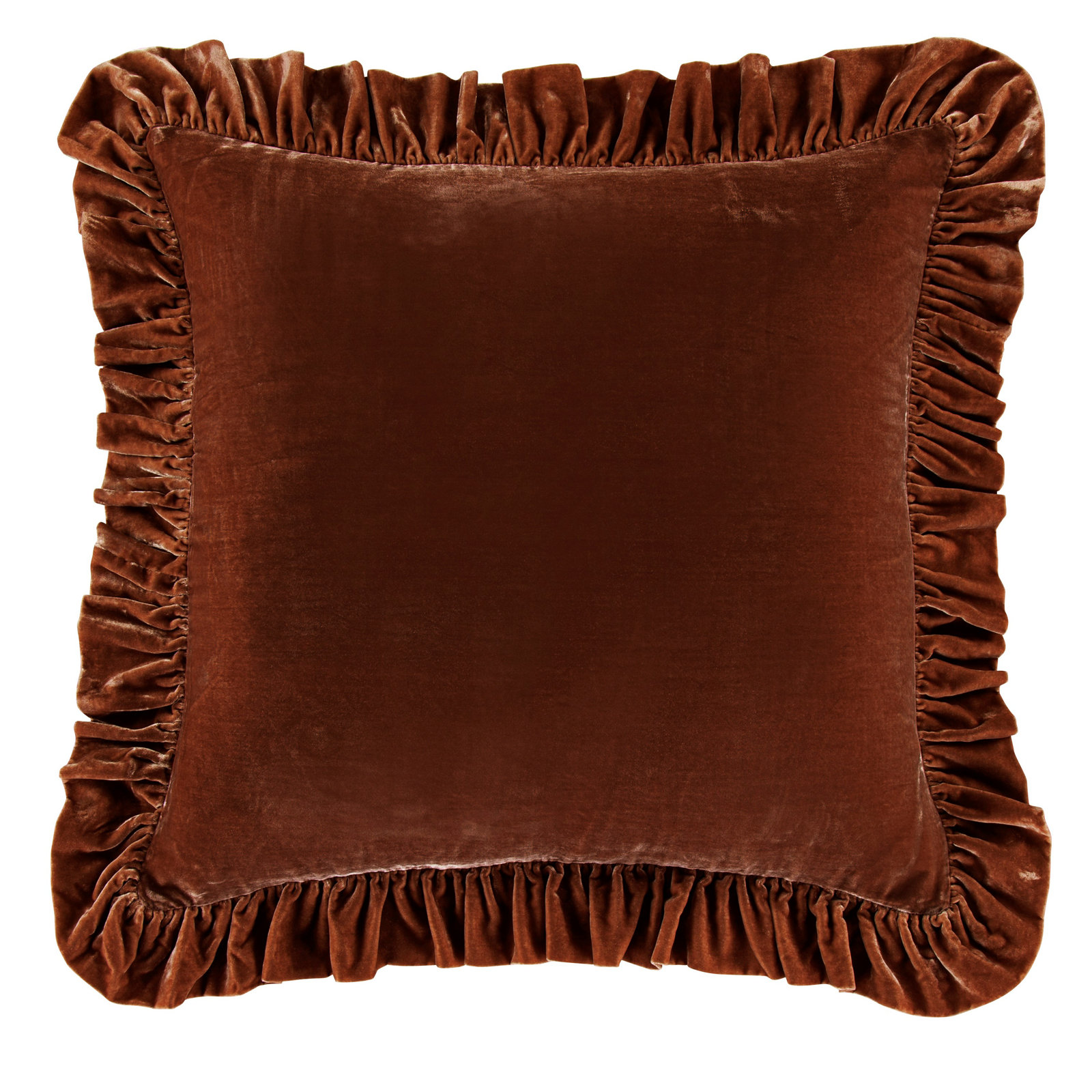 Stella Faux Silk Velvet Classic Chic Modern Rustic Ruffled Euro Sham, Copper Brown