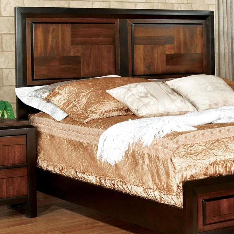 Lit pour chambre à coucher en bois massif / noyer, grand lit avec un mobilier contemporain moderne