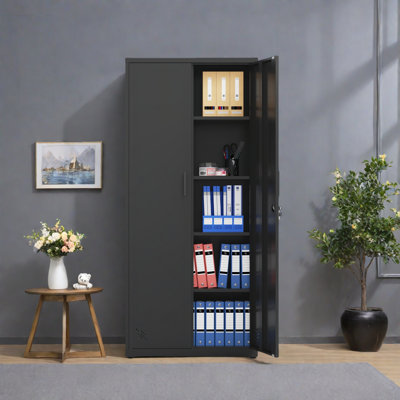 High Storage Cabinet With 2 Doors And 4 Partitions To Separate 5 Storage Spaces, Home/ Office Design