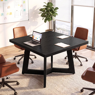 Petite table de conférence, table de réunion carrée de 39,37 pouces pour 4 personnes, bureau moderne pour bureau à domicile, salle de conférence, petits espaces, noir