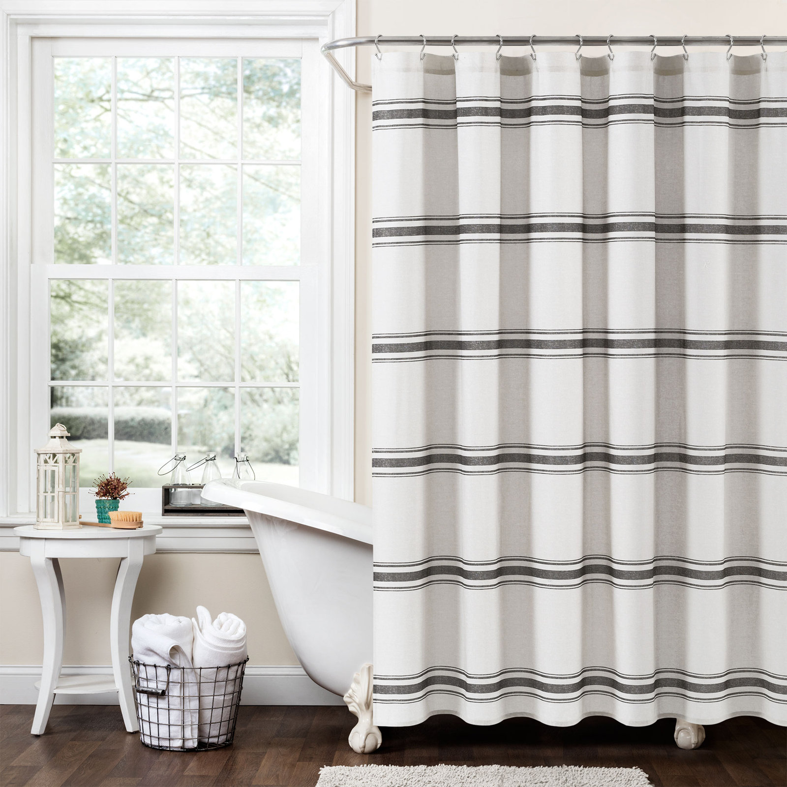 Gilroy Cotton Striped Shower Curtain, Black