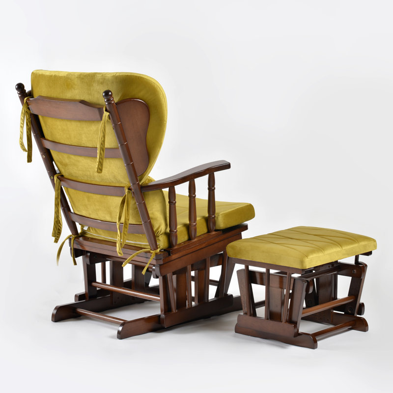 Chaise berçante et repose-pieds Azariyah Konfor, Jaune verdâtre, Walnut