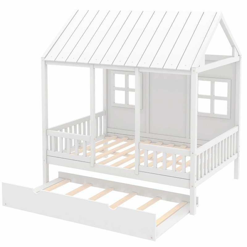 Lit plateforme en bois massif Geurie, Blanc