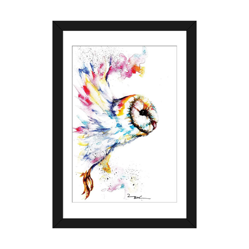 Hibou de minuit, Papier d'art encadré noir, H 24 po x l 16 po x P 1 po
