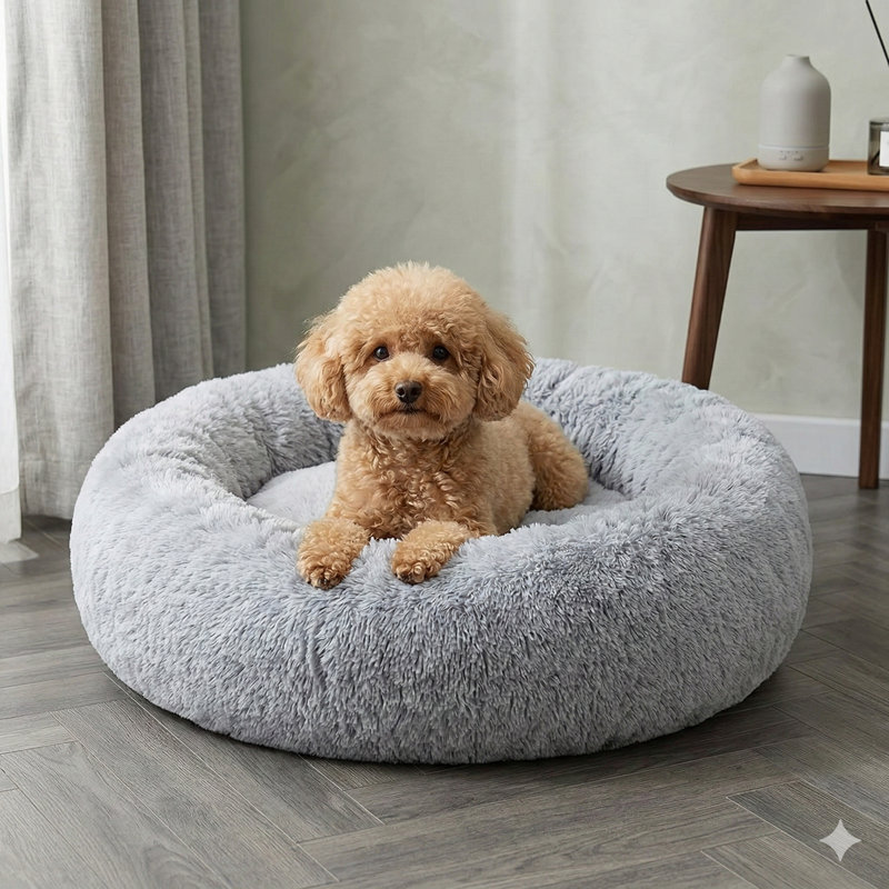 Calming Anti-Anxiety Pet Bed for Small Dogs, Fluffy Donut-Style Cushion Suitable for Small and Medium Pets, Size: 20 Inches