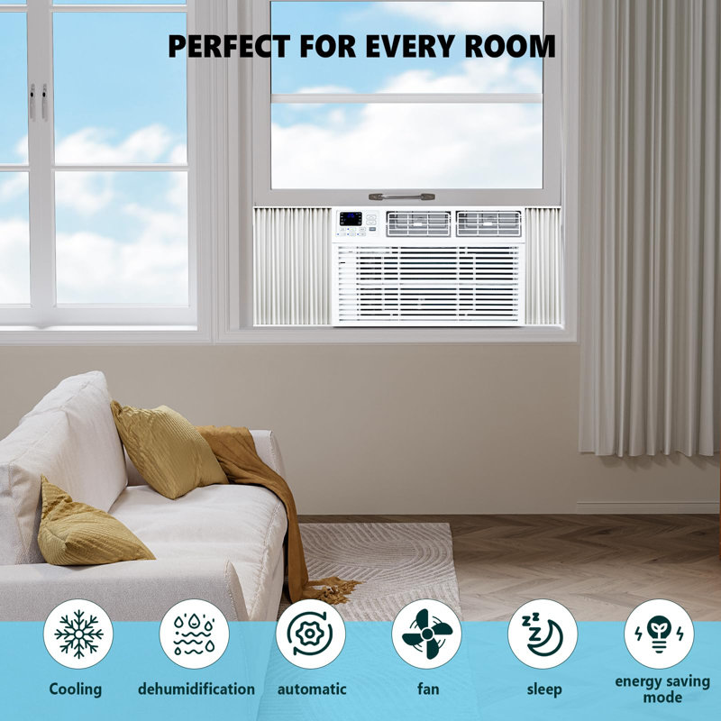 Window Air Conditioner,Cools 550 Sq.ft, 6-In-1 Modes, Remote, Easy Install & Energy Saving, White, 12000 BTUs