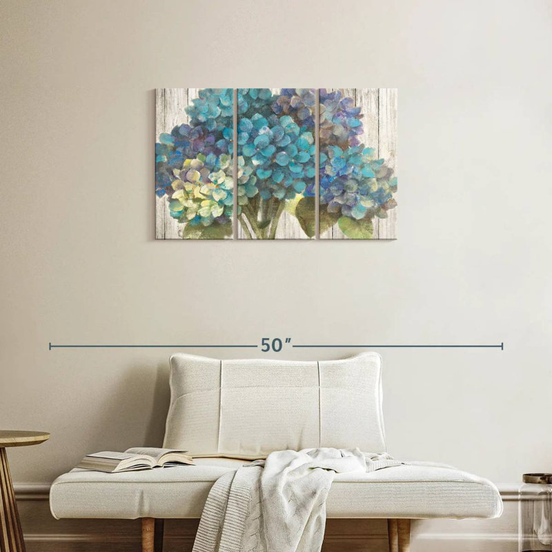 Harnek Turquoise Hydrangea On Barn Board, 20" H x 33" W