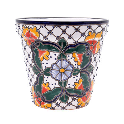 Talavera White Ceramic Vase Planter