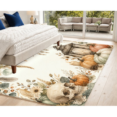 Tapis rétro de style citrouille de style rétro, motif aquarelle d'Halloween, surface en velours, tapis antidérapant, décoration intérieure unique pour salon, chambre à coucher, entrée, cuisine, appartement