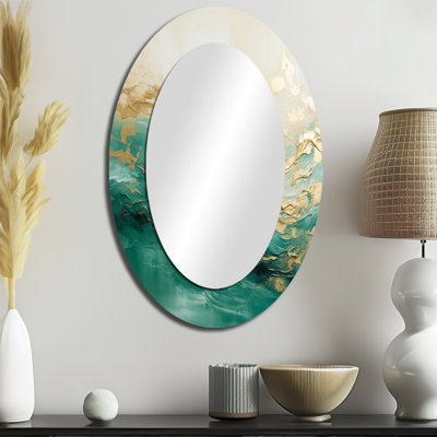 Doré et vert Soft Wave Fusion II - miroir mural ovale moderne
