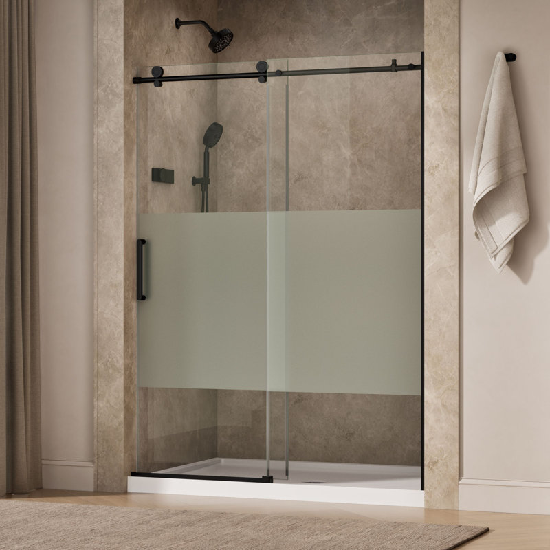 Composed 78 In. Sliding Shower Door With 3/8 In.-Thick Glass, Black