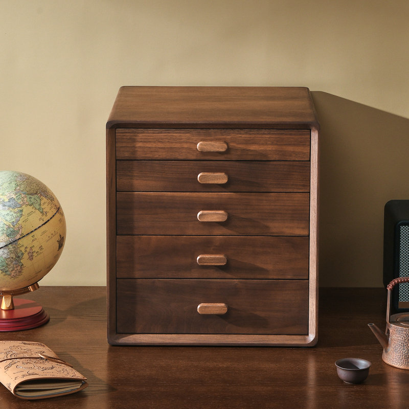 Organisateur de bureau en bois noyer noir avec 5 tiroirs, rangement pour fournitures de bureau, bijoux, cosmétiques , En bois