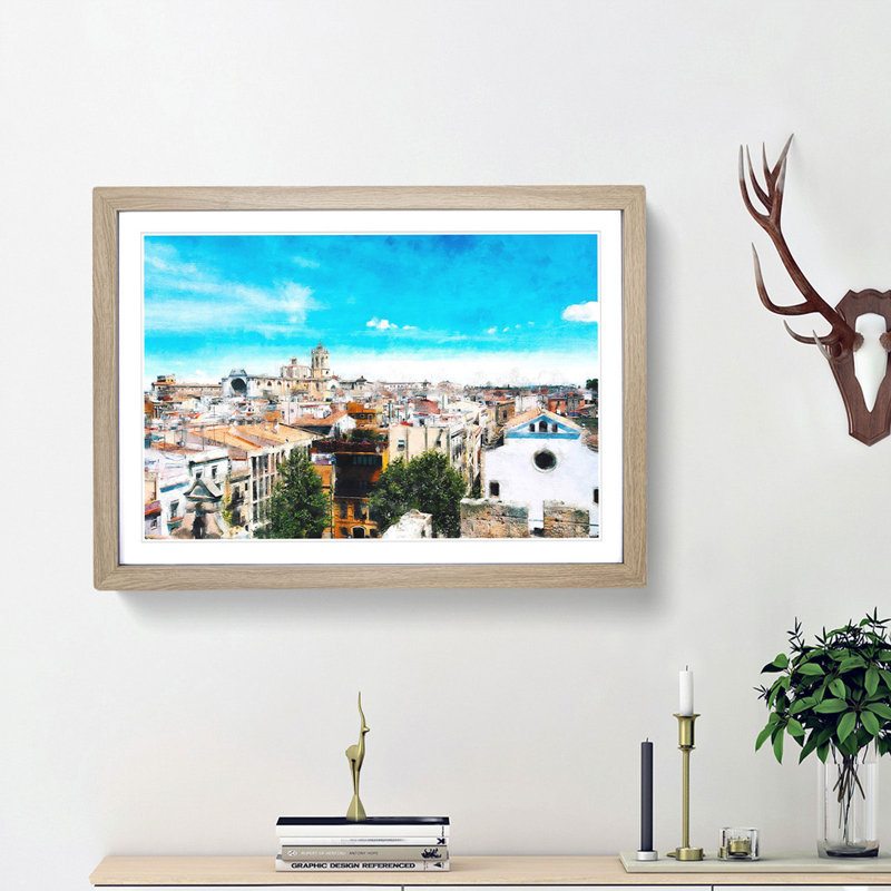 View of Tarragona in Spain - Picture Frame Painting Print, 45cm H x 63cm W x 2cm D, Oak Framed