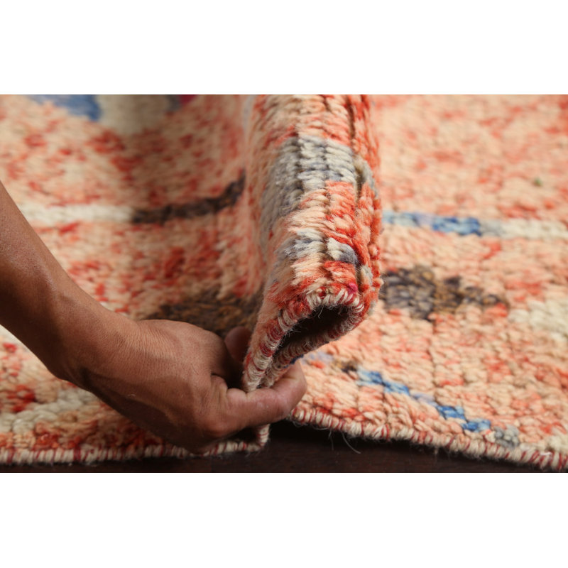 Tapis corail en laine noué à la main de conception unique 9 pi x 12 pi 5 po marocain