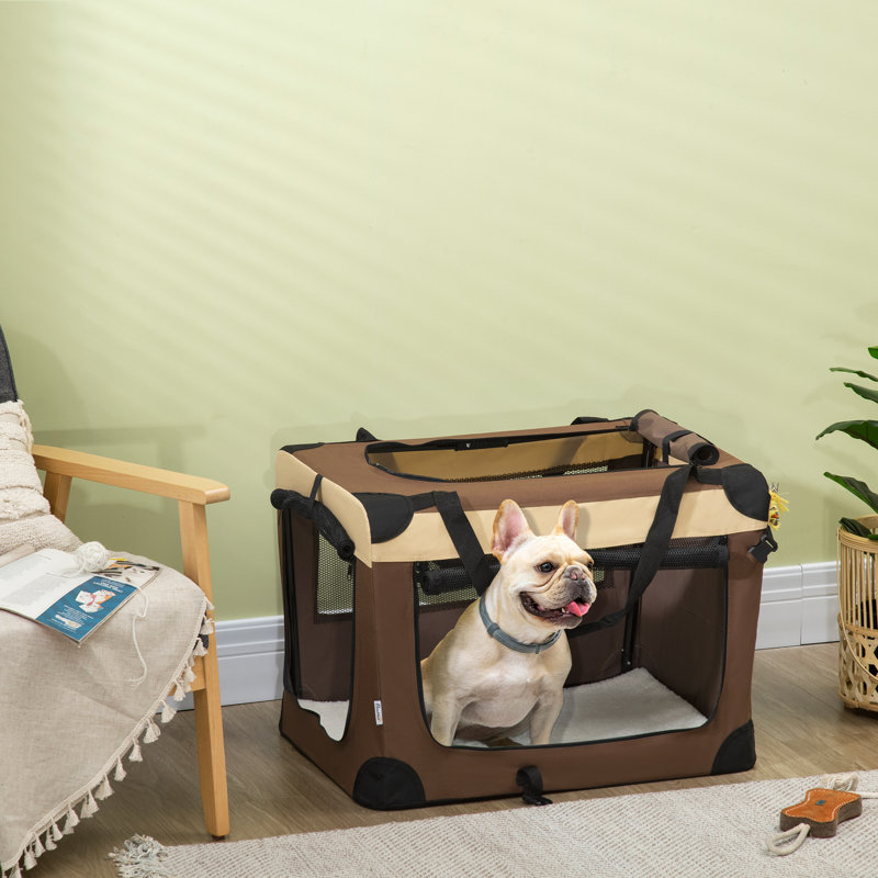Foldable Pet Carrier for Dogs Cat Carrier, Brown, 50cm H x 70cm W x 51cm D