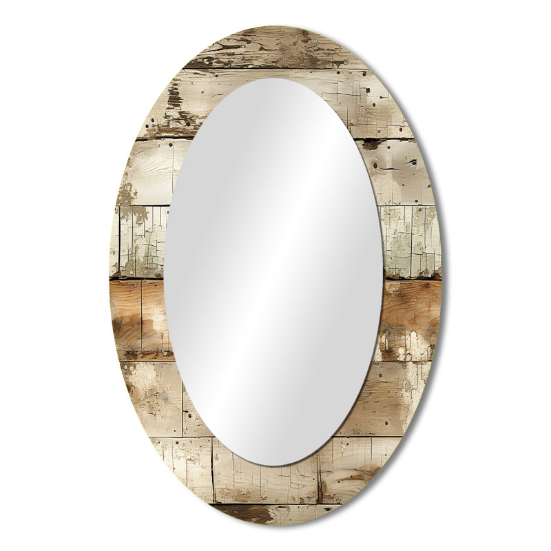 Rustic Farmhouse Weathered Planks - Grand miroir mural ovale sur métal, H 36 po x l 24 po