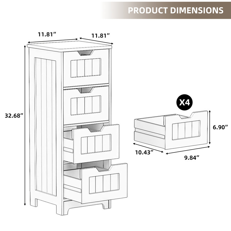 Armoire de rangement autoportante 4 tiroirs blanc
