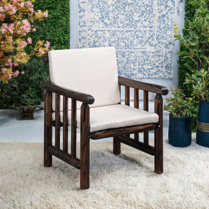 Patio Single Wood Arm Chair, Carbonized
