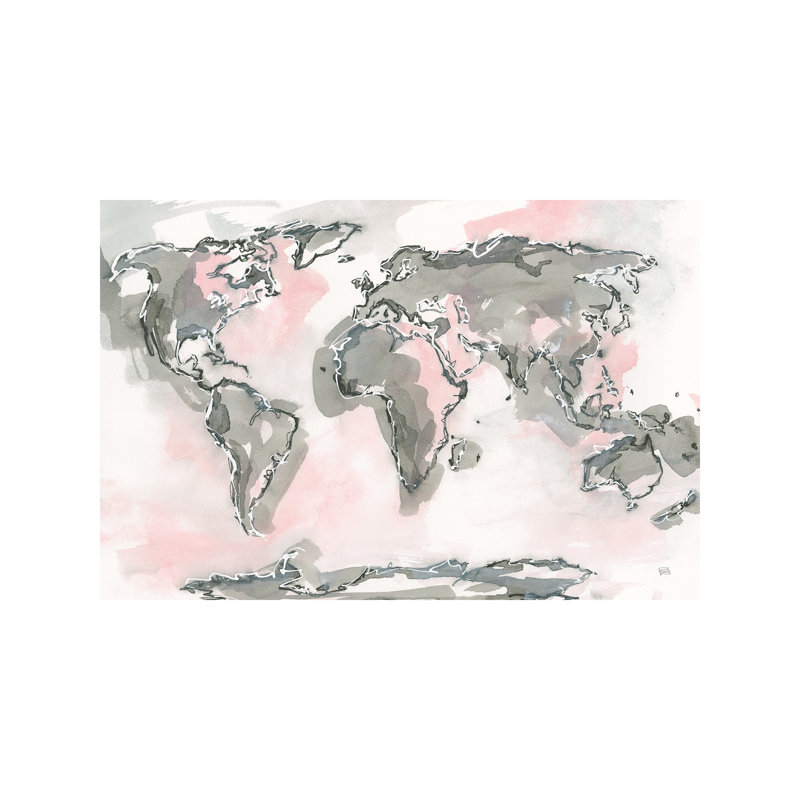 World Map Blush by Chris Paschke - Painting on Canvas, Wrapped Canvas, 101.6 cm H x 66.04 cm W x 1.91 cm D