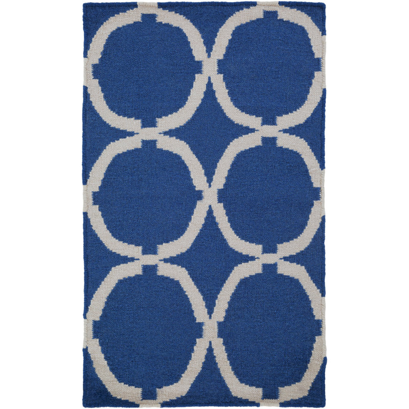 Tapis bleu marine/blanc minuit handwoven à tissage plat Collins, Rectangle 2 pi x 3 pi