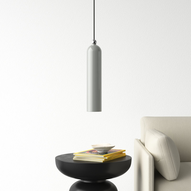 Hanne 1-Light Dimmable Metal Cylinder Pendant, Shiny Light Gray