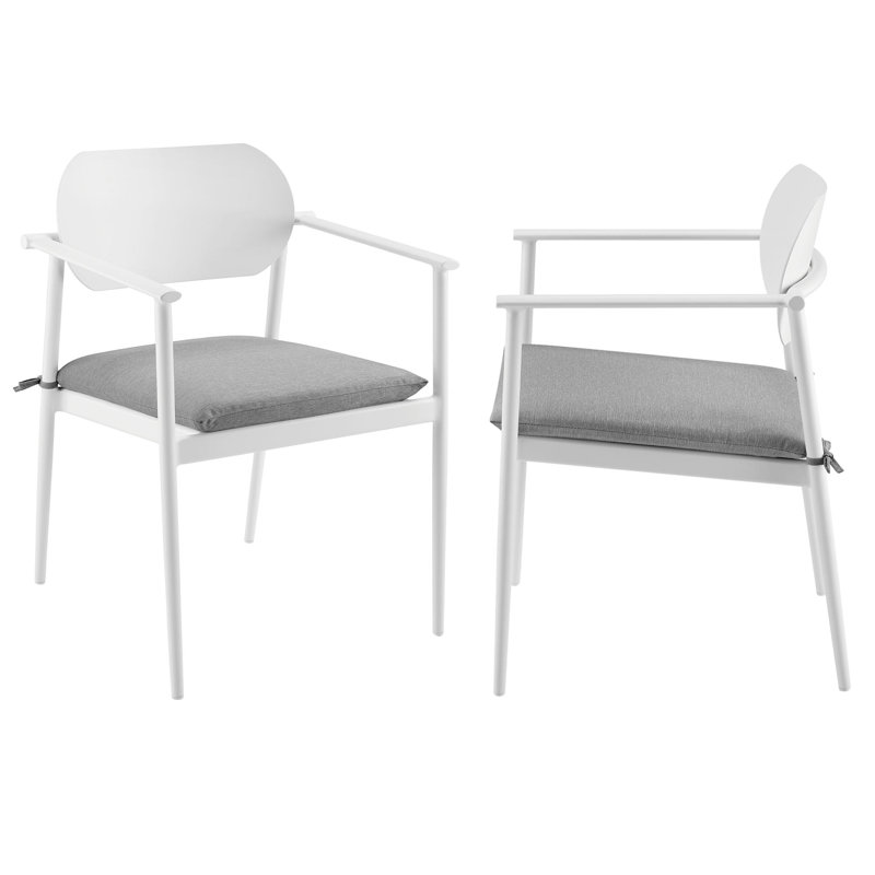 Aeris 7-Piece Outdoor Patio Aluminum Dining Set , White/Brown/Light Gray