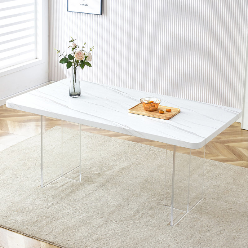 Modern minimalist white dining table, striped MDF tabletop, White